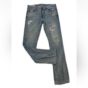 Y2K Hollister Jeans Slim Straight Light Wash Distressed Plaid Detail‎ Mens 32x34